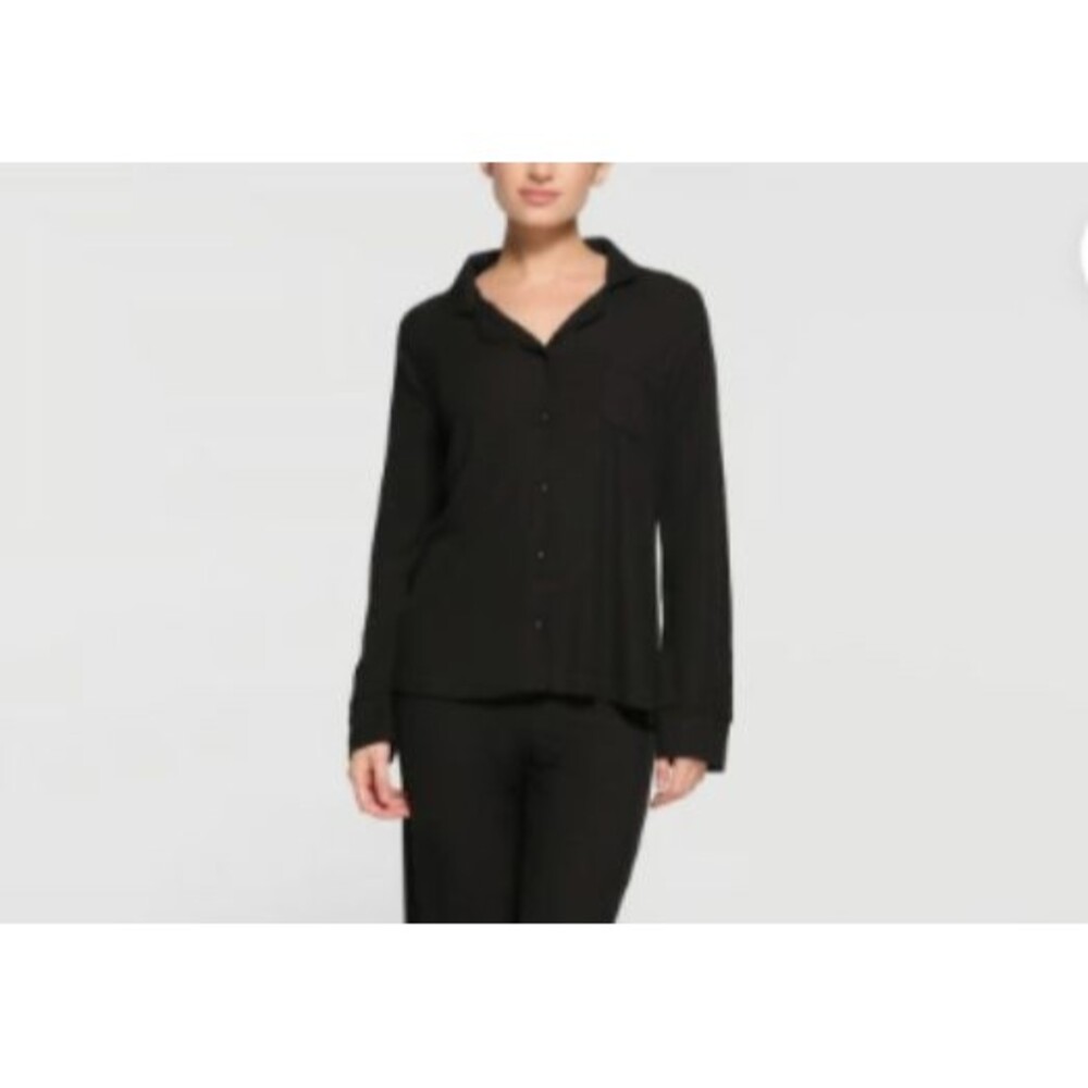 SKIMS Soft Lounge Rib Button Front Collared Long Sleeve Top Black Size M